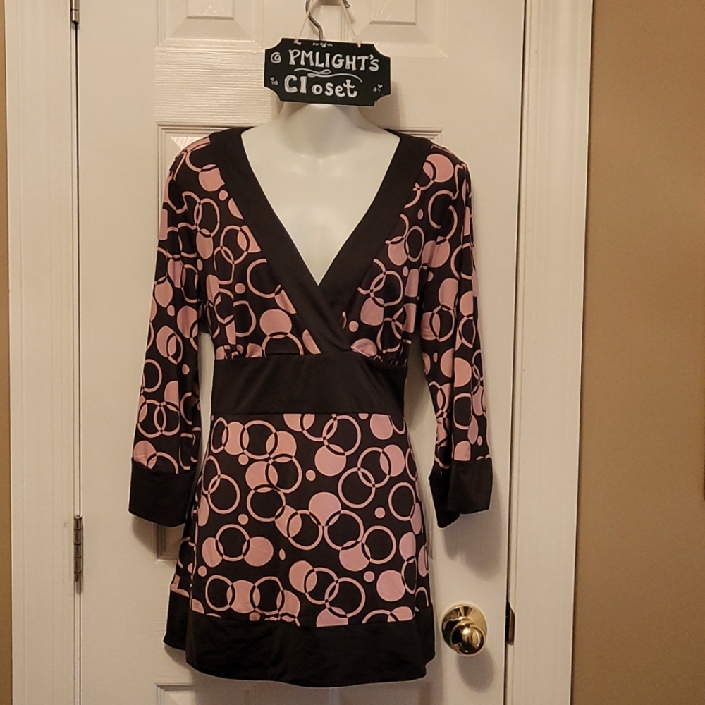 International Concepts Large Tie-back Top Polka Dot Pink Brown